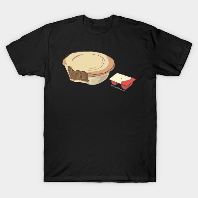 Hand Drawn New Zealand Pie and Sauce T-Shirt by 4amStudio